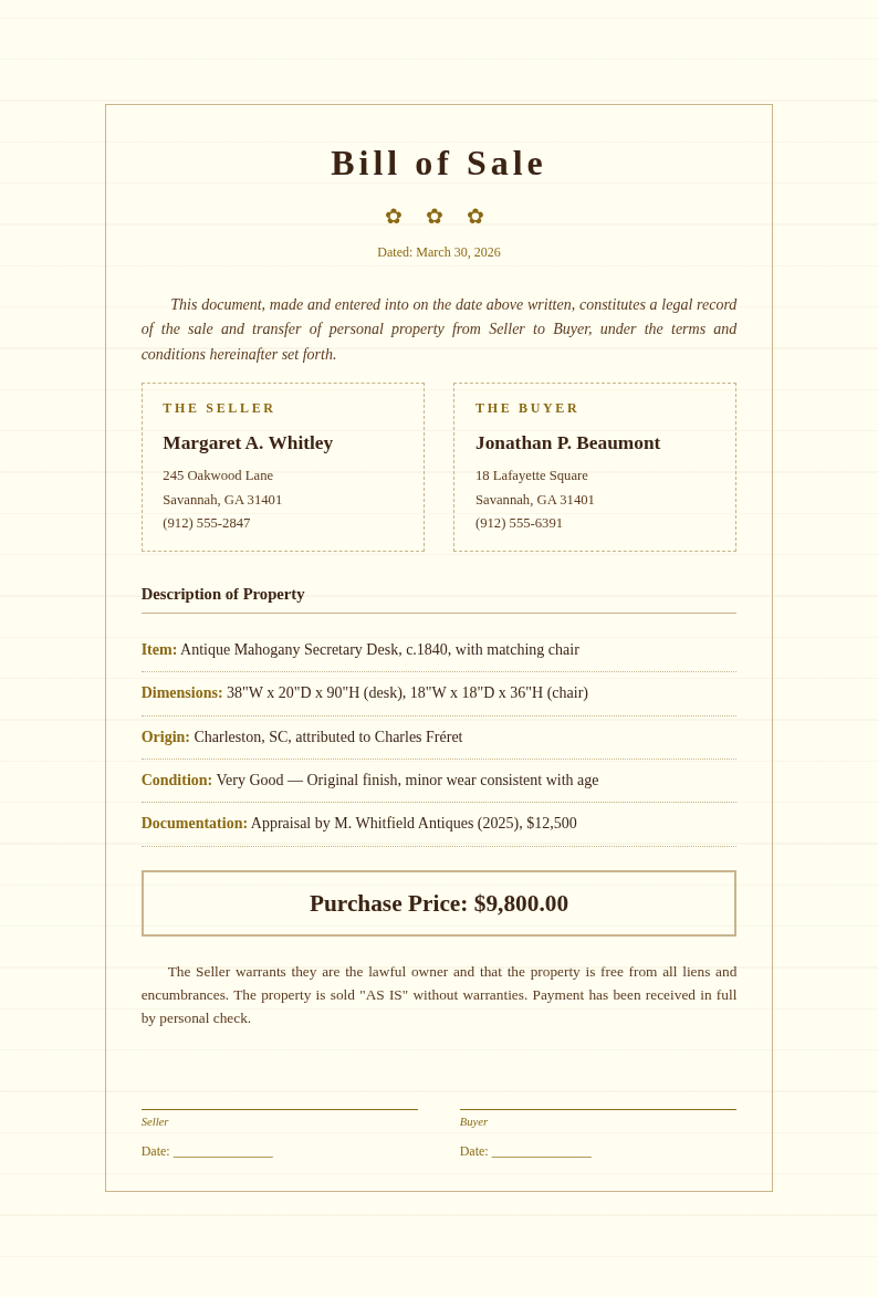 Paper Texture Bill Of Sale